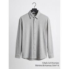 More Black Erkek Gri Oversize Bürümcük Kumaş Gömlek