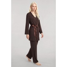 Akbeniz Kısa Kimono 3'lü Takım Kahve