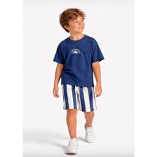Cg Kids Lacivert Tshirt&şort Alt Üst Takım Şort Çizgili Detay Süper Kalite