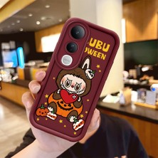 HONTINGA Vivo V50 Lite ile Uyumlu Kılıfı Düşüme Önleyici Basitlik Anti Düşme Kamera Korumali Labubu Bordo Desen Yumuşak Silikon Telefon Kılıfı Kadın ve Erkek Için Uygundur K2-7063