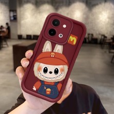 HONTINGA Vivo Y28 ile Uyumlu Kılıfı Düşüme Önleyici Basitlik Anti Düşme Kamera Korumali Labubu Bordo Desen Yumuşak Silikon Telefon Kılıfı Kadın ve Erkek Için Uygundur K2-7063