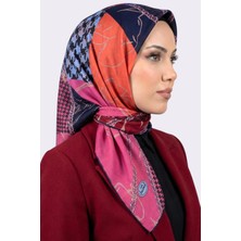 Hadiora Kadın Turuncu  Pembe Soyut Desenli Dikişli Yazma