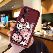 HONTINGA Vivo V50 Lite ile Uyumlu Kılıfı Düşüme Önleyici Basitlik Anti Düşme Kamera Korumali Labubu Bordo Desen Yumuşak Silikon Telefon Kılıfı Kadın ve Erkek Için Uygundur K2-7064