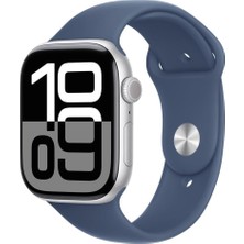 Apple Watch Series 10 Gps 46MM Gümüş Rengi Alüminyum Kasa ve Kot Rengi Spor Kordon Akıllı Saat (Açıklamayı Okuyunuz)