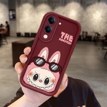 HONTINGA Vivo Y04 ile Uyumlu Kılıfı Düşüme Önleyici Basitlik Anti Düşme Kamera Korumali Labubu Bordo Desen Yumuşak Silikon Telefon Kılıfı Kadın ve Erkek Için Uygundur K2-7062