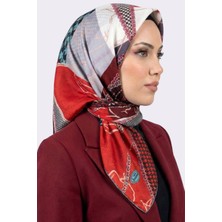 Hadiora Kadın Kırmızı Gri Soyut Desenli Dikişli Yazma