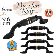 Badem10 (5 Adet) Nero Porselen Siyah Gold Kulp 96 mm 9.6 cm Mobilya Çekmece Dolabı Dolap Kapak Kulb Kulpu
