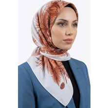Hadiora Kadın Beyaz Turuncu Çiçek Desenli Dikişli Yazma