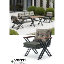 KUMSHOME Venti Metal Bahçe Balkon Takımı 3+1+1 Ahşap Masa Yeşil