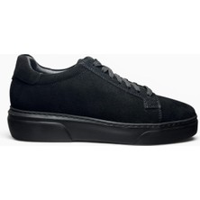 Alza %100 Hakiki Deri Erkek Sneaker Günlük Rahat Ayakkabı - Ultra Konfor Eva Taban - Siyah Süet