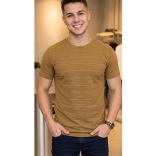 regata Çizgi Desenli Bisiklet Yaka Regular Fit Örme Ince Triko Erkek T-Shirt