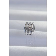Renas Store Pirinç Gümüş Renk Yonca Earcuff Küpe