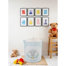 Prendi Home Mavi Fil Baskılı Filesiz Oyuncak Çamaşır Kirli Organizer Düzenleyici Sepet 37 x 40