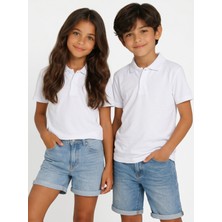 NR Nar Rengi Çocuk Beyaz Polo Yaka Okul Tişörtü %100 Pamuk Basic Rahat Kalıp