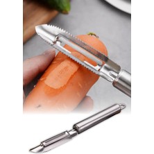 Omilife Metal Lux Kabak Oyacak ve Soyacak Paslanmaz Çelik Çok Fonksiyonlu Mutfak Aleti Sebze Oyucu ve Soyucu Aparat Ergonomik Tutma Saplı Pratik Kullanımlı Dayanıklı Sebze Temizleme Aracı