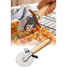 Omilife Ahşap Saplı Paslanmaz Çelik Pizza Kesici Yuvarlak Bıçaklı Dilimleme Aparatı 20 cm