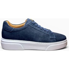 Alza %100 Hakiki Deri Erkek Sneaker Günlük Rahat Ayakkabı - Ultra Konfor Eva Taban - Lacivert Süet