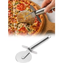 Omilife Pizza Kesici Paslanmaz Çelik Metal Saplı Yuvarlak Bıçak Dilimleme Aparatı Ergonomik