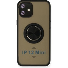 Durukar®  iPhone 12 Mini Kılıf Montreal Yüzüklü Silikon Kapak - Siyah