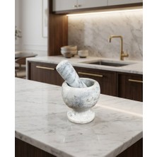 Megy Home Doğal Mermer Havan Sarımsak Döveceği/ Sarımsak Ezeceği/ Baharat Öğütücü Beyaz-Gri