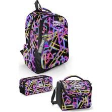 Coral High Siyah Renkli Neon Desenli 3’lü Okul Çanta Seti SET0133248