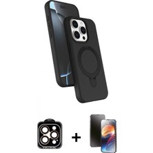 Pileli Store Pilelistore™ iPhone 15 Pro Max Kılıf Iz Işık Koleksiyonu - Siyah 3D Antistatik Mat Seramik Nano Ekran Koruyucu + Pvd Metal Kamera Lens - Tu