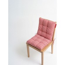 Kırmızı Xpermate Pötikare Arkalıklı Sandalye Minderi Bağcıklı Mutfak Balkon Bahçe Minderi Zefir Kumaş ile Modern Tasarım 40 x 40 cm