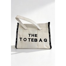 Krem Kanvas Kadın Tote Bag Büyük Boy Günlük Omuz ve Plaj Çantası