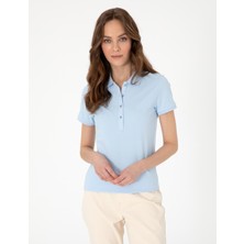 Pierre Cardin Kadın Mavi Slim Fit Pamuklu Polo Yaka Basic Tişört 50325456-VR248