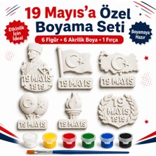 Bastık 3D 19 Mayıs Temalı Boyanabilir Figürler Boyama Seti | Okul Etkinlik | 6 Parça Figür, 6 Adet Akrilik Boya, 1 Fırça