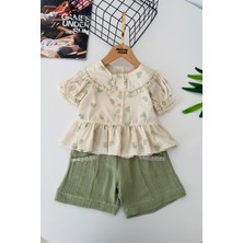 Miniğimin Cicileri Vintage Kalp Desenli Şortlu Kız Çocuk Takım - Yeşil