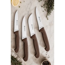 SÜRMENOX Sürmene Silver Serisi 4 Lü Mutfak Bıçak Seti Kahve Sap Yüzme Sıyırma Kasap Et Ekmek Sebze Bıçağı HDX-105