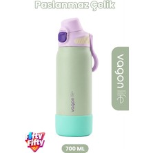 Vagonlife 700 ml Tek Kapak Çift Kullanım Pipetli Rahat Içim Kulplu Paslanmaz Çelik Termos FFVGN1112-700ML