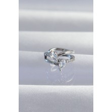 Renas Store Pirinç Gümüş Renk Zirkon Taşlı Damla Earcuff Küpe