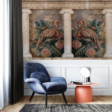 Arterior Wallpaper Eskitme Duvarda Sütunlar Içinde Flamingolar Poster Duvar Kağıdı