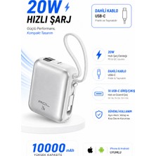 Seyoni 10000 Mah Mini Powerbank Dahili Usb-C Kablolu 20W Hızlı Şarj Güç Bankası