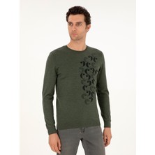Cacharel Erkek Yeşil Slim Fit Bisiklet Yaka Yün Triko Kazak 50291586-VR054
