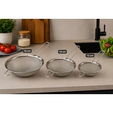 Dies Paslanmaz Çelik Süzgeç 3 Boy Tel Süzgeç Seti 12CM-14CM-16CM Pratik-Un Eleği-Süzgeç-Kevgir