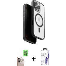 Pileli Store Pilelistore™ iPhone 16 Pro Max Kılıf Pusula Form Serisi - Siyah Bilvis 3x Ar Hd Cam Ekran Koruyucu + Raze Metal Kamera Lens - Nlgy