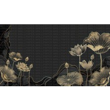 Arterior Wallpaper Siyah Zeminde Lotus Çiçeği Poster Duvar Kağıdı
