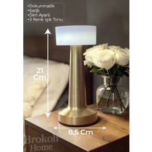 Brokoli Home Dokunmatik Masa ve Gece Lambası Dokunmatik Lamba Abajur LED Şarjlı Masa Lambası Ledli Gold 21 cm
