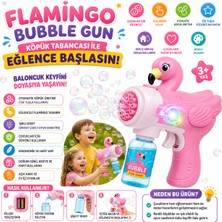 Shoplandu Çocuklar Için Pilli Kaliteli Sevimli Baloncuk Tabancası + Likit - Köpük Çıkarma Makinası Flamingo Karakter