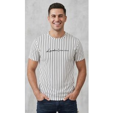 Original Erkek Dikey Çizgili Rahat Kesim Bisiklet Yaka T-Shirt