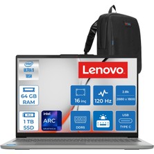 Lenovo Ideapad Slim 5 16IMH10 Intel® Core™ Ultra 9 185H 64GB Ddr5 1tb SSD Intel® Arc™ Graphics 16" 2.8k (2880X1800) OLED 500NITS 100% Dcı-P3, 120Hz Freedos Bilgisayar 83V70057TRF23+ZETTAÇANTA