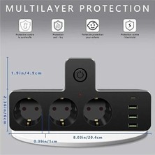 LastTech Akım Korumalı Çoklu Priz, 3 Adet USB 1 Adet Type-C Girişi, 3 Adet Priz Girişi, 2500W Termal Koromalı