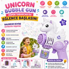Shoplandu Çocuklar Için Pilli Kaliteli Sevimli Baloncuk Tabancası + Likit - Köpük Çıkarma Makinası Unicorn Karakter