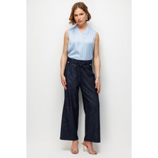 Ekol Kadın Beli Süs Kemerli Bol Paça Pantolon 4934 Indigo
