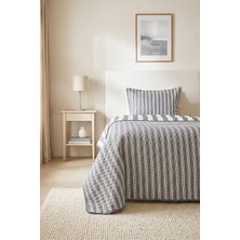 Ocean Home Textile Pamuklu Kapitoneli Antrasit Renk Çizgi Desen Tek Kişilik Yatak Örtüsü Seti 1 Adet 180 x 230 / 1 Adet 50 x 70 cm