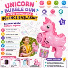 Shoplandu Çocuklar Için Pilli Kaliteli Sevimli Baloncuk Tabancası + Likit - Köpük Çıkarma Makinası Unicorn Karakter