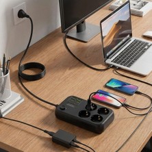 Ozcmax Çoklu Priz Uzatma Kablosu 4 Soket + 4 USB + 2 Type-C – Termal Akım Korumalı, Isıya Dayanıkllı, Çocuk Korumalı Güvenli Priz 100-250V